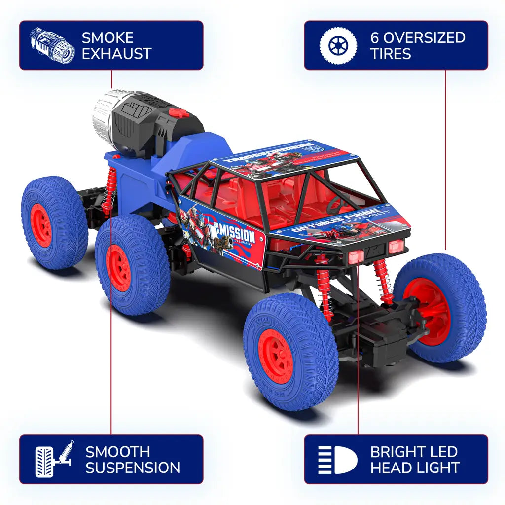 Optimus Prime Mega Ranger App and Remote Control Car - Dual Motor, LED Headlights, Smoke Exhaust, 6 Drive Wheel, 2000 mAh Li-ion Rechargeable Battery, C Type USB Charging