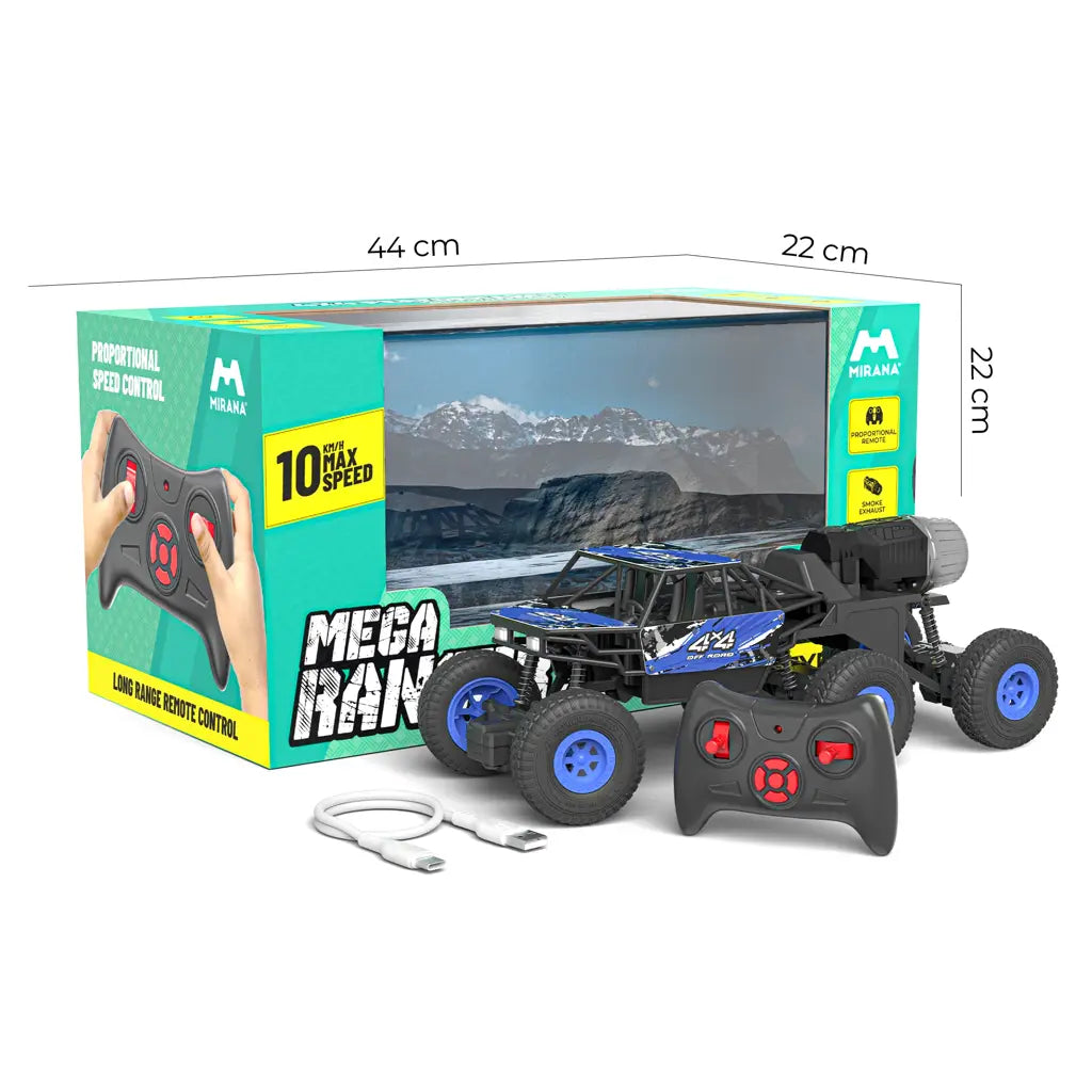 Mega Ranger App and Remote Control Car - Dual Motor, LED Headlights, Smoke Exhaust, 6 Drive Wheel, 2000 mAh Li-ion Rechargeable Battery, C Type USB Charging