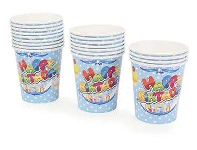 Printed Paper Cups-Happy Birthday Print (Blue_10PCS_Capacity-200ML_14 x 14 x 35 Centimeters)
