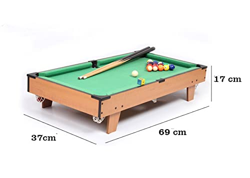 Toys N Smile Mini Pool Table, Table-Top Billiard Game, Mini Snooker Game Set with Balls, Cues, Rack Pool (69 cm X 37 cm X 17cm) Toy for Kids, Family Game, Party Game (Wood, Multi Color)