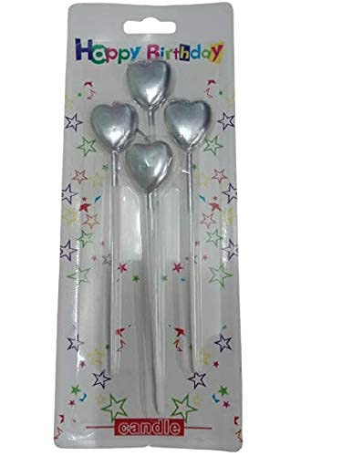 Birthday Party Decoration Heart Candle Silver Big Cake Decoration Candles Silver Anniversary Heart Silver Theme Candle (Silver)