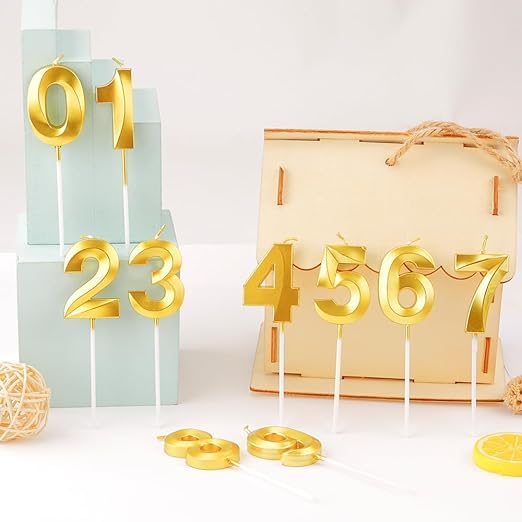 Number Candles Metallic Gold for Anniversary Party Celebration Wedding Anniversary Birthday Candles Kids Party Cake Decoration (Number 3, Gold)