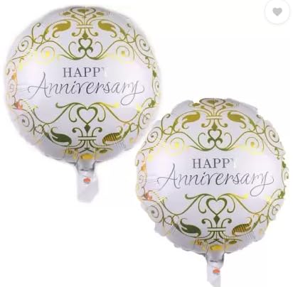 Set of 5 Happy Wedding Anniversary Stylish Balloons Happy Anniversary Balloons Decoration, Printed Happy Anniversary Golden White Heart helium Quality Party Balloon bouquet (5 Wing)