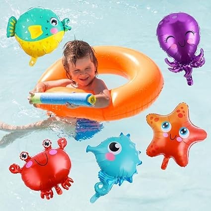 22" Foil Balloons For Under The Sea/Aquatic Ocean Theme Party Decorations Set with Seahorse, Starfish, Puffer Fish, Crab, Octopus.(Pack of 5)