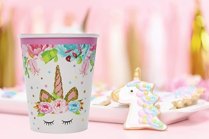 Unicorn Theme Paper Cups, Unicorn Theme Disposable Paper Cups and Glass for Children Birthday Party (pack of 10)