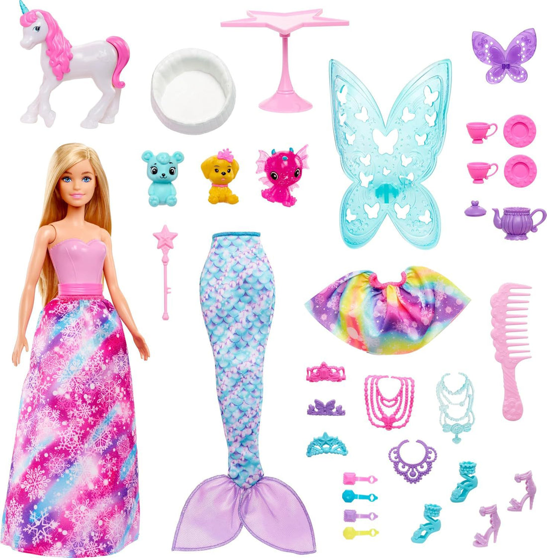 Barbie Advent Calendar, Fashion Doll & 24 Surprise Accessories, Transform To Mermaid & More