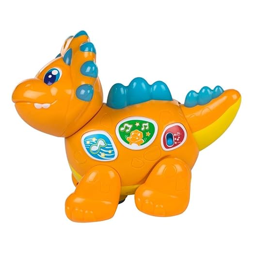 Winfun Adventure Walk Dino, Battery Operated Walking Dinosaur Toy with Learning & Music Modes, Fun Interactive Toys for Kids, Orange/Yellow