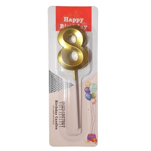 Gold Number 8 Candle | Metallic Gold Candle for Birthday, Anniversary, Surprise Party Cake Decoration