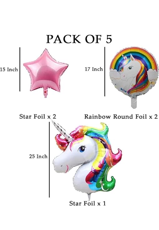 Unicorn Foil Balloon Set Of 5 Pcs Baby Shower Decoration Balloon, First Birthday Decoration Balloon, Latex Balloon, Foil Balloon, Theme Balloon (Unicorn Foil Balloon)