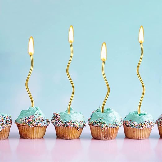Unscented Party Twisty Metallic Golden Spiral Candles-6Pc, Twisty Candles for Birthday, Baby Shower, Wedding Party & Cake Decoration