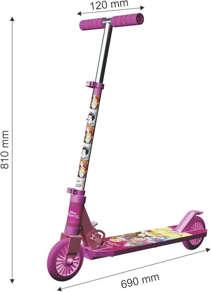 Skoodle 2 Wheel Kick Scooter, Foldable & Height Adjustable, Slip Resistant Deck, Scooter for Kids, for 3+ Years, Theme: Disney Princess, Pink