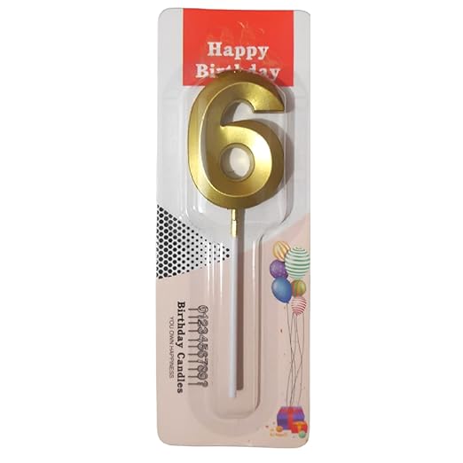 Gold Six Number Metallic Candle - Perfect for Birthday, Anniversary & Surprise Party Cake Decoration