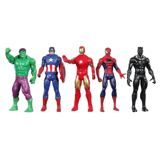 Marvel 6-Inch (15 CM) Hulk, Captain America, Iron Man, Spider-Man, & Black Panther Action Figure Set with Shield Accessory, Super Hero Toys, Ages 4+