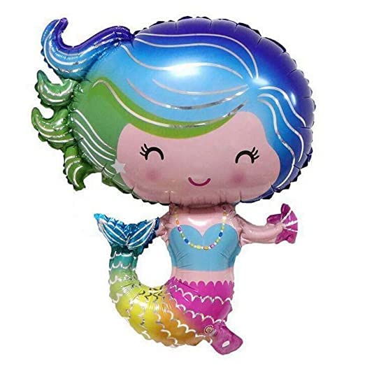 Cute Little Mermaid, Happy Birthday and Star Foil Balloon Set for Mermaid Theme Birthday (Multicolour, Pack of 5)