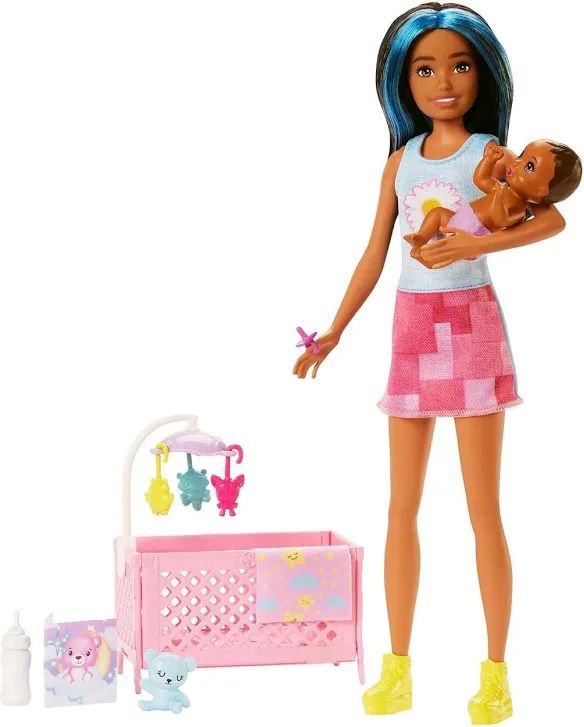 Barbie Skipper Babysitters Playset With Friend Doll, Baby Doll With Sleepy Eyes, Crib And Accessories