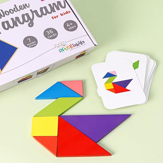 Intelliskills Premium Brain Boosting Magnetic Tangram Puzzle Game for Kids,Educational&Travel Puzzle Game for 3+ Years Girls&Boys,Brain Teaser Toys,BIS Certified,Birthday Gift (Wooden)