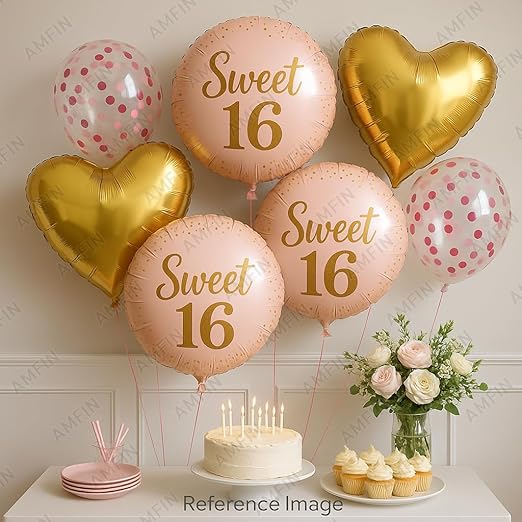 (Pack of 7) Sweet 16 Birthday Decoration Girls 16th Birthday Decoration 16th Birthday Balloons Foil Party Supplies
