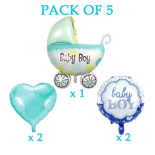 (Pack of 5) Cradle Shape Baby Shower Foil Balloons Baby Shower Decoration Material Its a boy Decorations - Blue