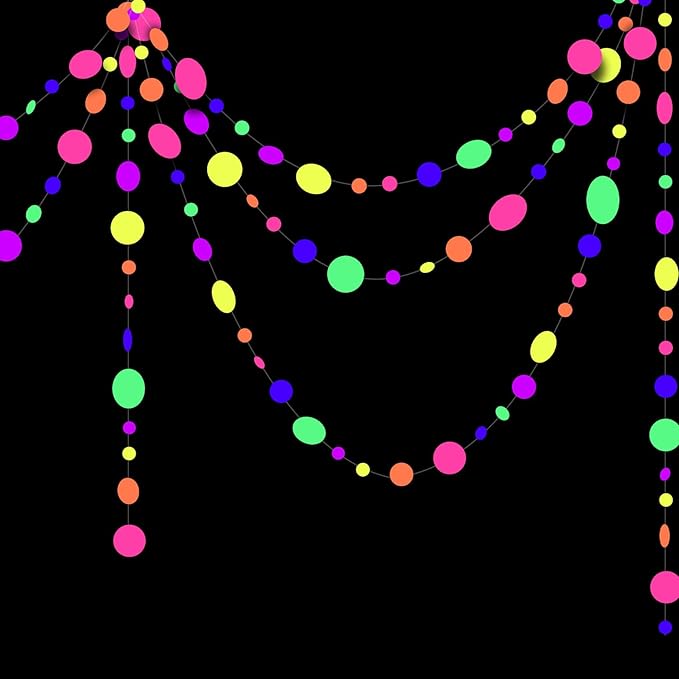 5feet UV Round Paper Garland Glow in The Dark Party Supplies neon Streamers for neon Party Decorations UV Reactive Glow in The Dark Paper Banner String Lights for Wedding Glow Party Accessories