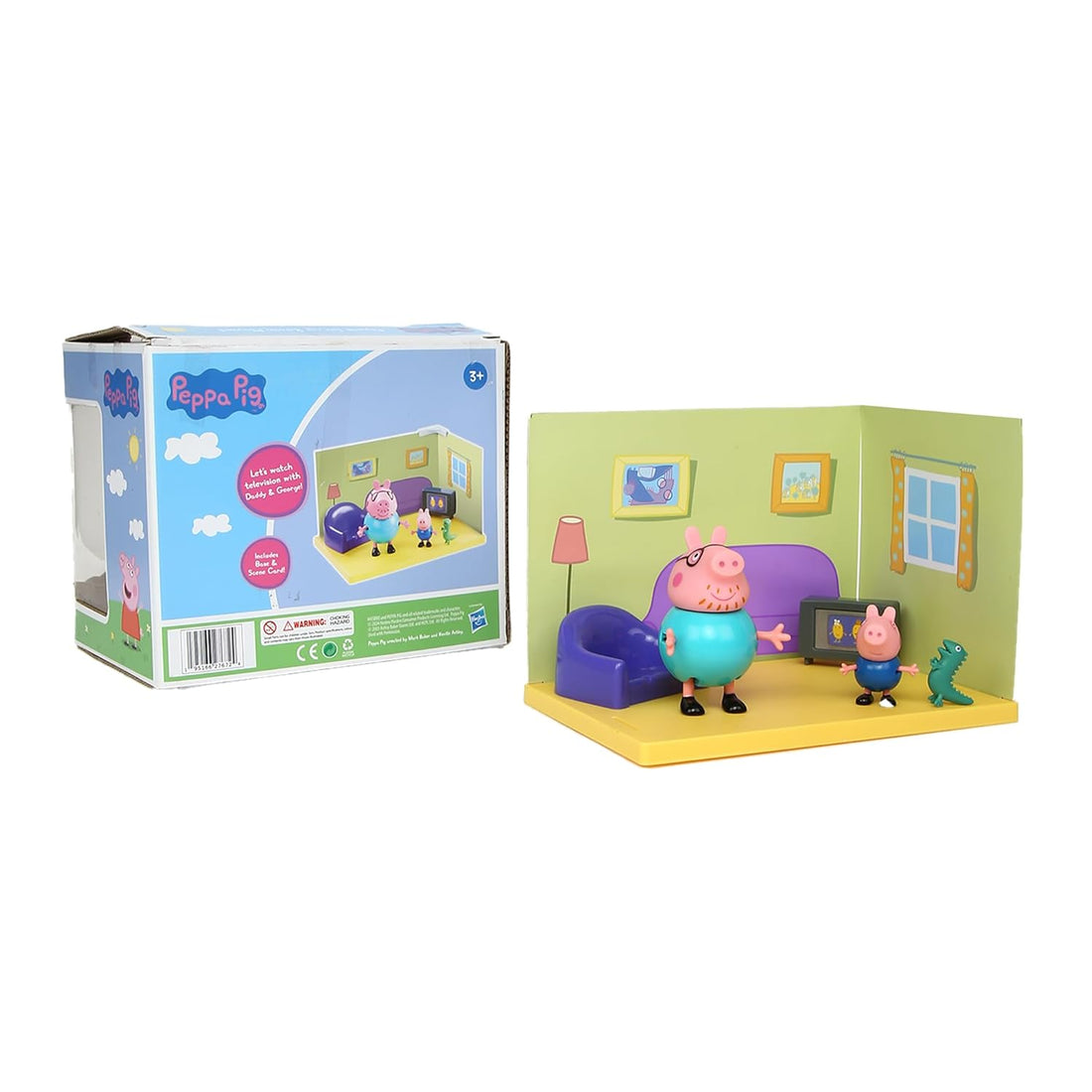 PEPPA PIG Living Room Themed Preschool Toy with Daddy Pig and George, Includes 2 Poseable Figures, Peppa's Living Room Accessories and Scene Cards Playset, Toy for Kids Ages 3+,Playsets
