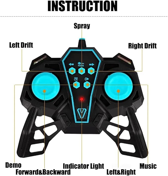 Wembley Rechargeable F1 Super Drifter 360° Rotation Remote Control Smoke car with LED Lights | 1:14 Fog Stunt High Speed 25KM/H Race Remote Control Fast Stunt Toy Car for Kids - Blue