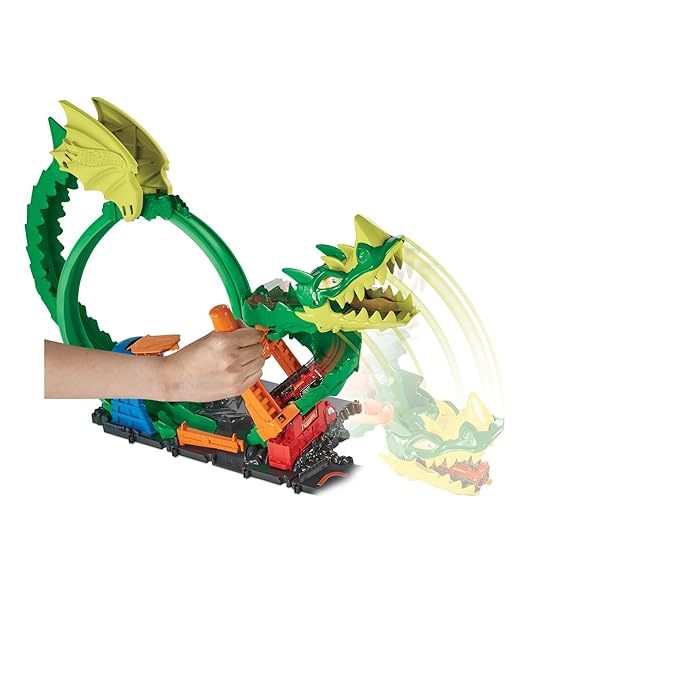Hot Wheels City Fire Dragon Fire Station Playset with Dragon Body Track to Defeat 1 Free Car Toy for Children 5+ Years HJV70