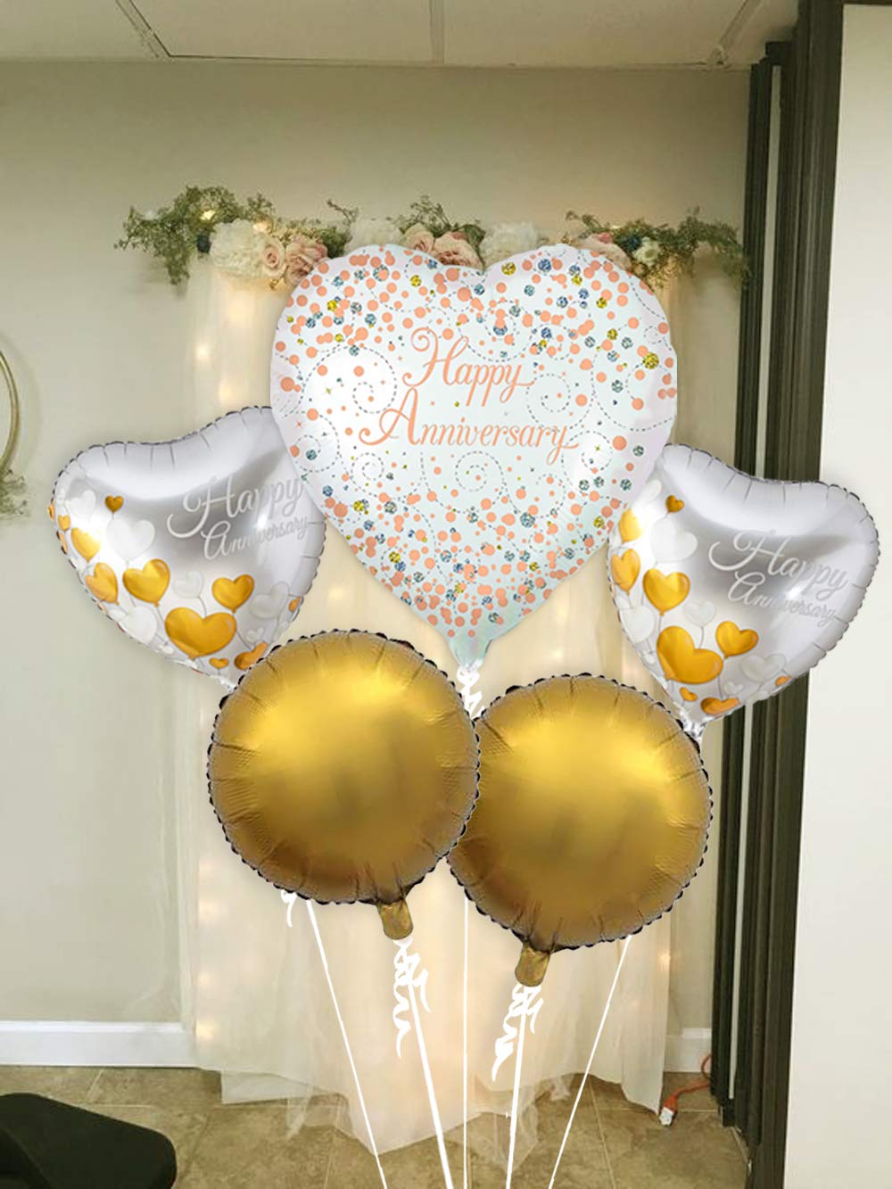 Happy Anniversary Balloons  Wedding Anniversary Party Decoration Photo Props Anniversary Ceremony , 5Pcs Heart Balloons