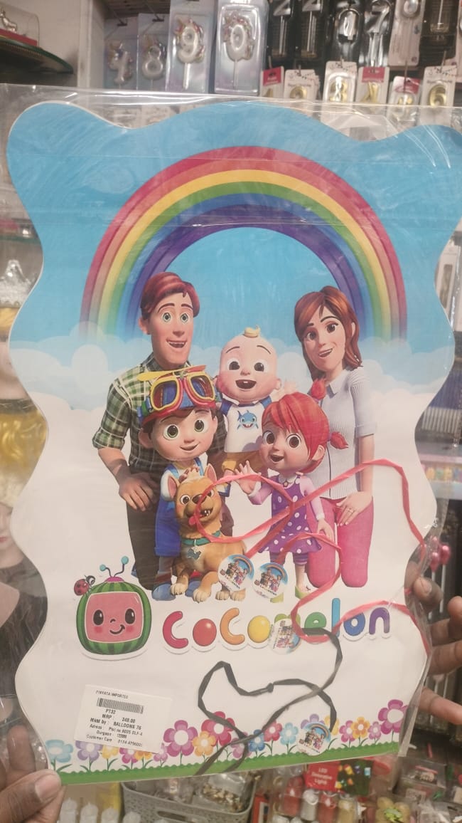 Cocomelon Birthday Pull String Pinata (Khoi Bag), Rainbow Unicorn Party Supplies for Girls Princess Parties Fiestas Decorations