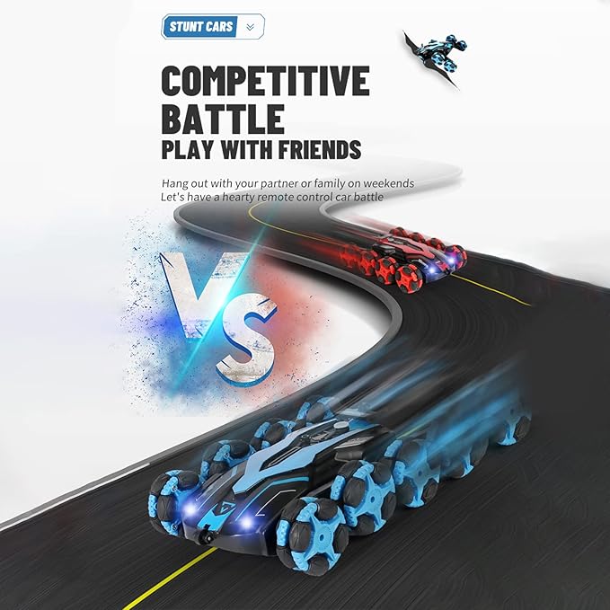 GoolRC RC Cars Stunt Car Remote Control, 2.4GHz RC Drift with 360Β° Rotating, Swivel Arm, One-Click Demo, Light and Spray, Outdoor Indoor Toy Gift for Boys/Girls (Red)