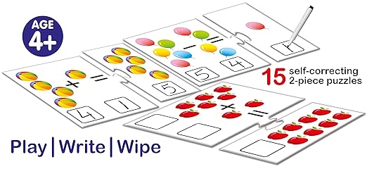 Frank First Sums Activity Puzzles for 4 Kids with 15 self-Correcting 2-Piece Cardboard Puzzles - Fun & Challenging, Educational Toys & Games for Focus, Memory & Mental Boost - Age 4 Years Old & Above Visit the Frank Store