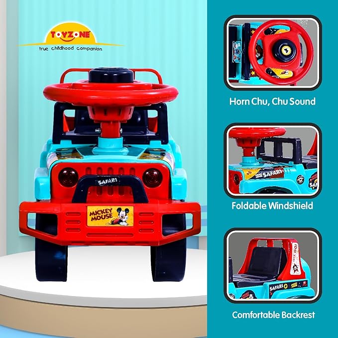 Toyzone Ride On | Baby Car | Kids Car | Toy Car| Push Car| Swing Car| Ride on Car with Music & Horn (Mickey Mouse Safari)