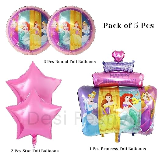 Foil Balloons For Birthday, Girls Parties Items | Set Of 5 Pcs- Princess Birthday Decoration Items For Girl | Theme Decoration (Princess)