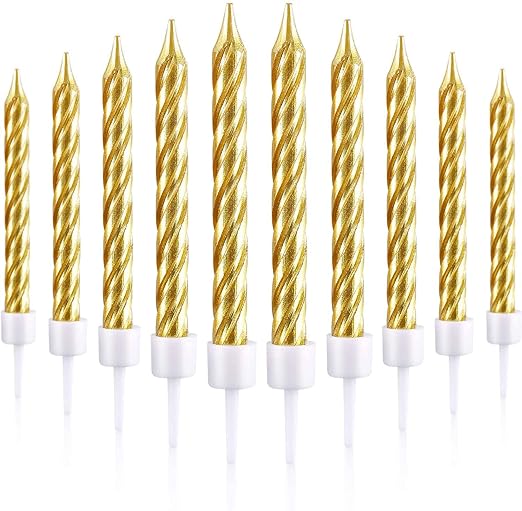 10 pc Small Spiral Birthday Candle for Cake Decoration | Girls Birthday | Anniversary | Baby Shower | Welcome Girl (Gold)