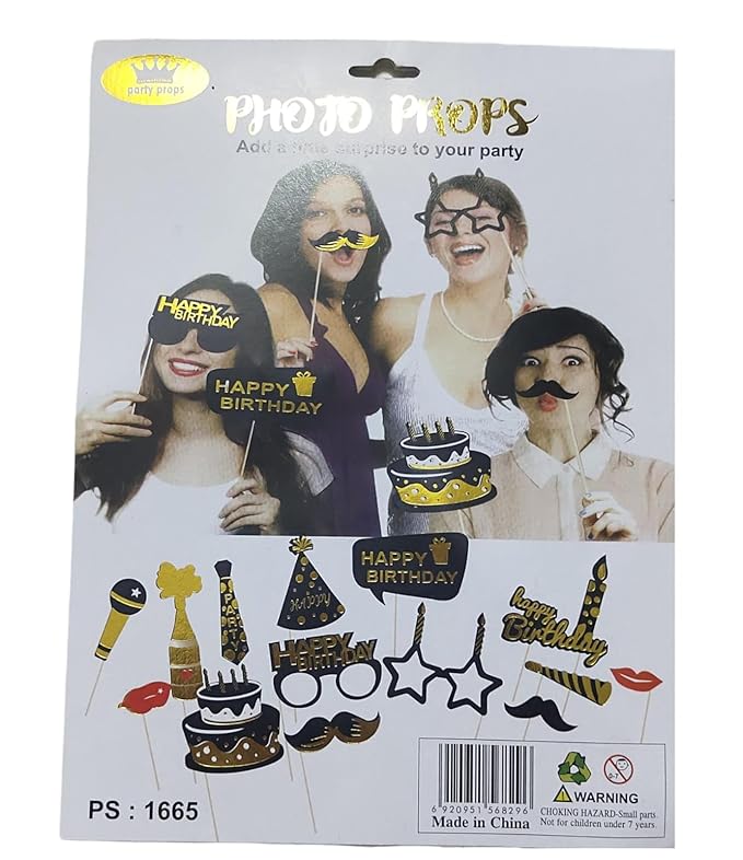 Birthday Photo Booth Props - 15pcs Set with Funny Crown, Fun Mask, Hats, Beard, Happy Face, Mustache | Birthday Props | Party Props | Party Props Props for Adults