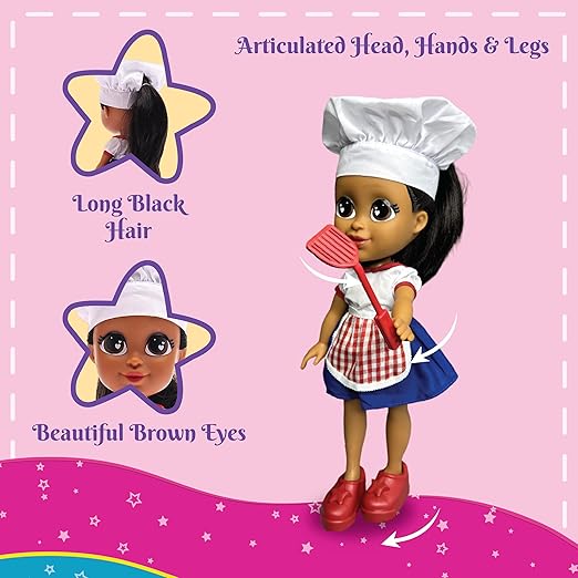 Li'l Diva Chef Gabby 13" Doll|India’s First Preschool Roleplay Pretend-Play Doll with Accessories|Birthday Gift|Toy Doll for Girls 3+|Movable Arms & Legs|Beautiful Dress|Elegant Eyes|Soft Hair Play