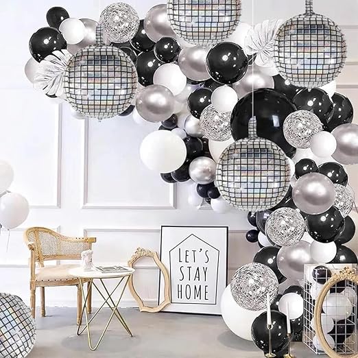 Disco Theme Decoration 4D Foil Balloons 24"/Disco Mirror Foil Balloon For Birthday Decoration//Baby Shower & Disco Dance Party Supplies (Silver)(pack of 1)