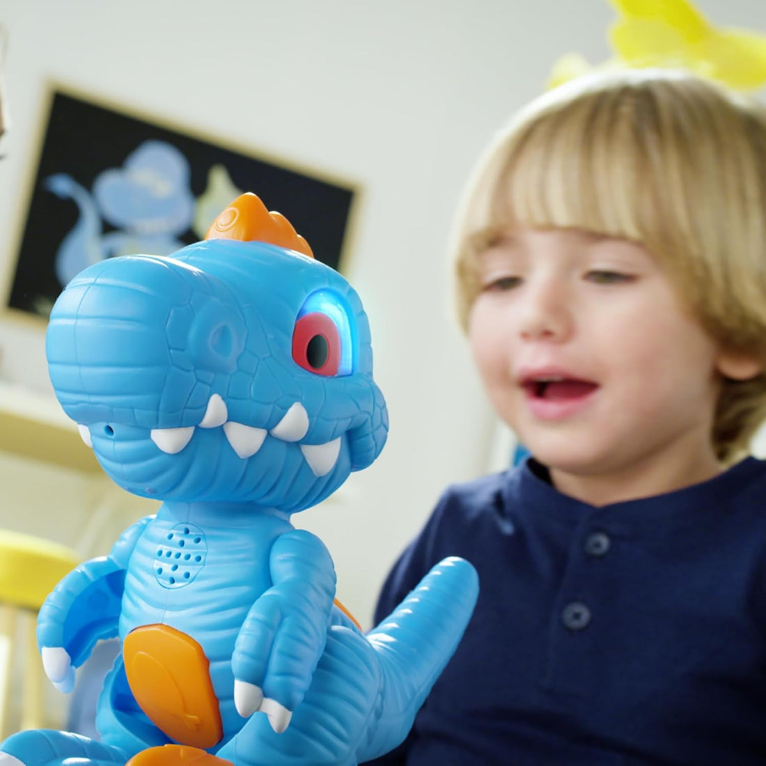 Junior Megasaur: Touch & Talk Dino - T-Rex Blue - Dragon-i, Interactive Lights & Sounds Dinosaur, Talk Back Function, Battery Powered, Kids Ages 2+