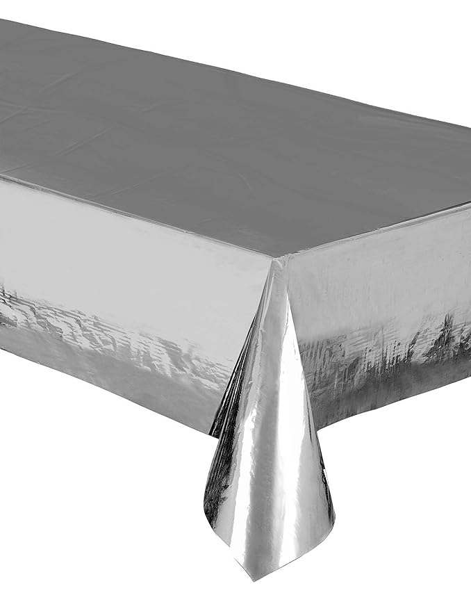 Foil Silver Plastic Tablecloth, 108 x 54"