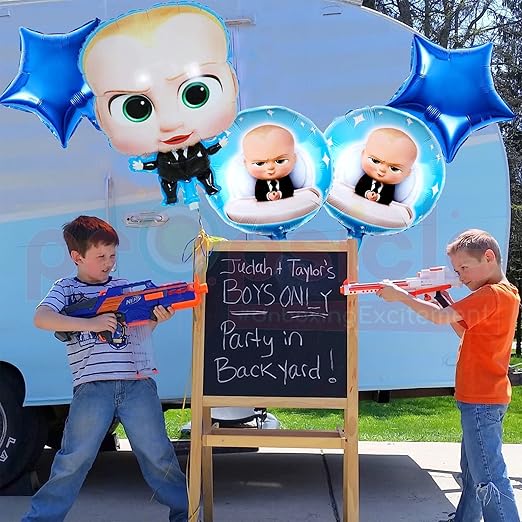 Birthday Boss Baby Decorations Foil Blue Balloon Pack of 5 Set For Boss Baby Theme Kids Party Prince Kids Helium Foil Balloon Item.