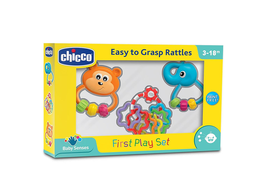 Chicco 4-Piece Play Set Rattles | Colorful Baby Toys for Sensory Stimulation and Motor Skill Development | 3 to 18 months