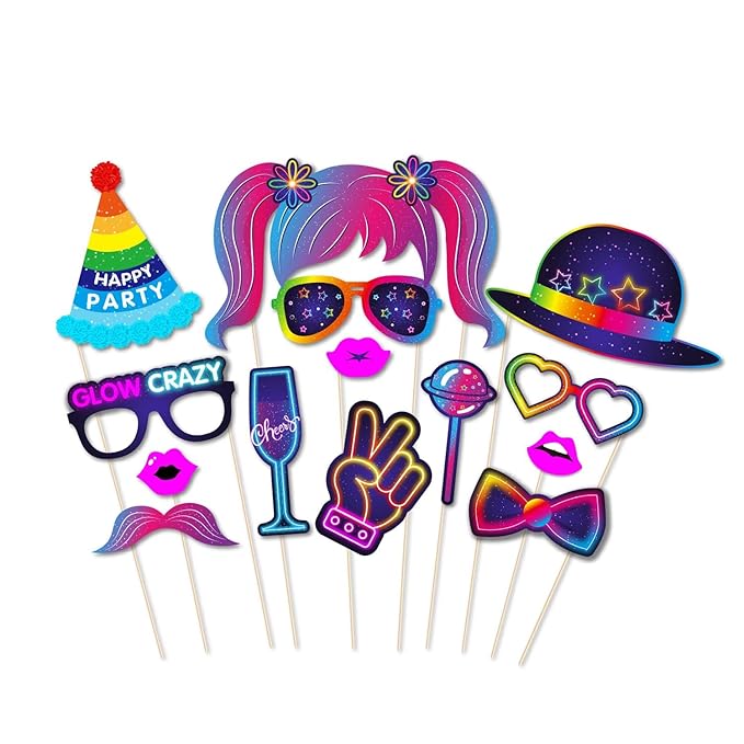 25 Pieces Glow Neon Party Photo Booth Props Neon Party Favor Glow Photo Booth Board  (Party, Bachelorette, Birthday)