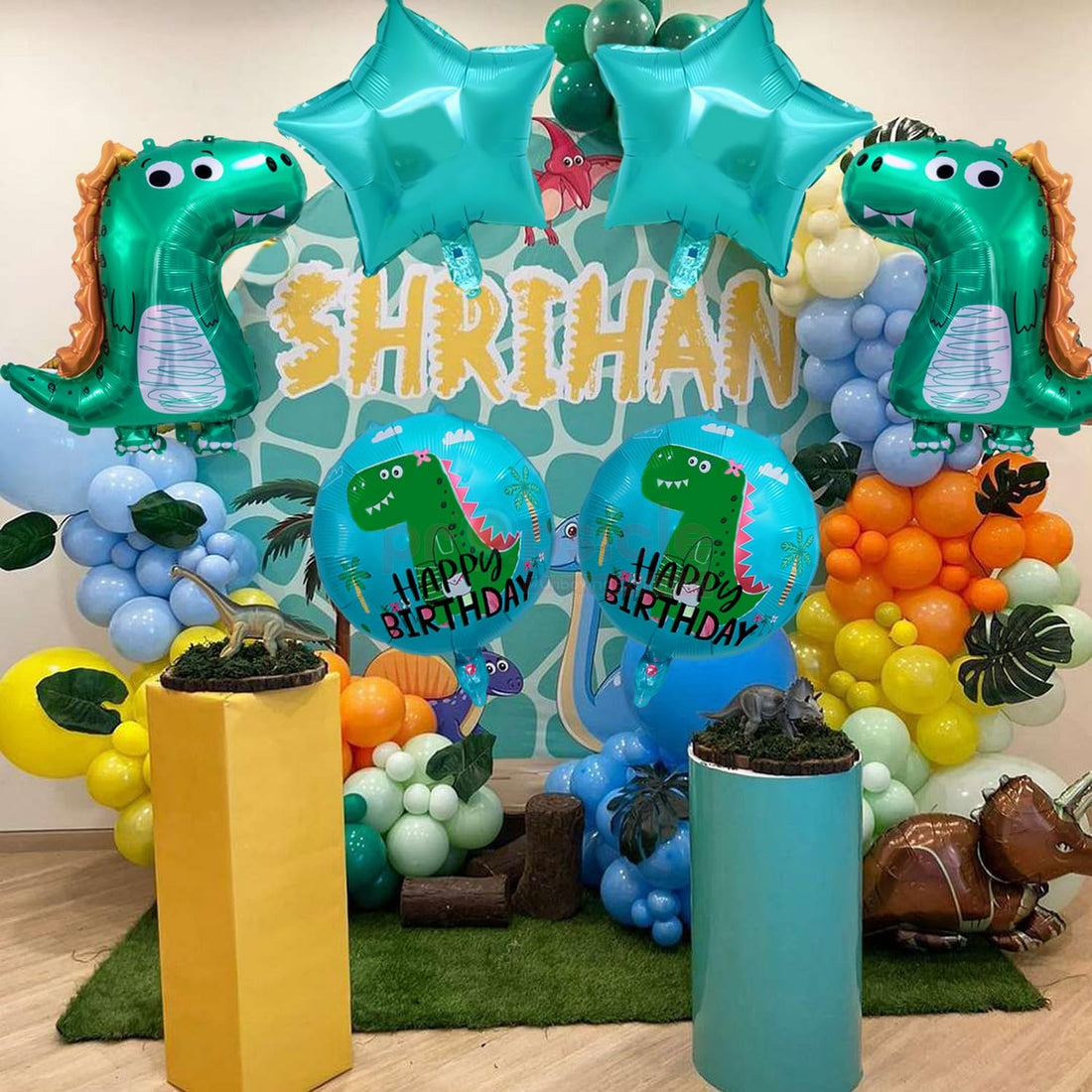(Pack Of 5) Balloons Dinosaur Birthday Balloons Dino King Theme Happy Birthday Balloon Combo Set Party Decoration - Foil, Green