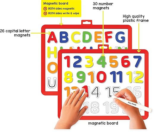 Play Panda Magnetic Learn to Write Numbers & Capital Letters - Includes Write and Wipe Magnetic Board (Both Sides Magnetic).