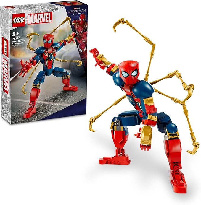 Super Heroes Marvel Iron Spider-Man Construction Figure 76298 Posable Building Toy with Armour,Buildable Model,Toys for Boys and Girls Aged 8 and Over