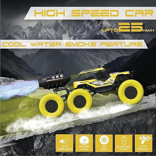 Remote Control Car 4WD Smoke Fogger | Off Road 4X High Speed RC Stunt Car Toys for Kids | Powerful Rock Crawler Truck | Rechargeable | 6 Wheels | Birthday Gift for Kids & Teens - Orange