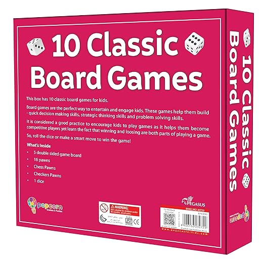 Popcorn Games & Puzzles 10 in 1 Classic Board Games for Smart Kids|Help to Boost Decision Making,Strategic Thinking and Problem Solving, Family