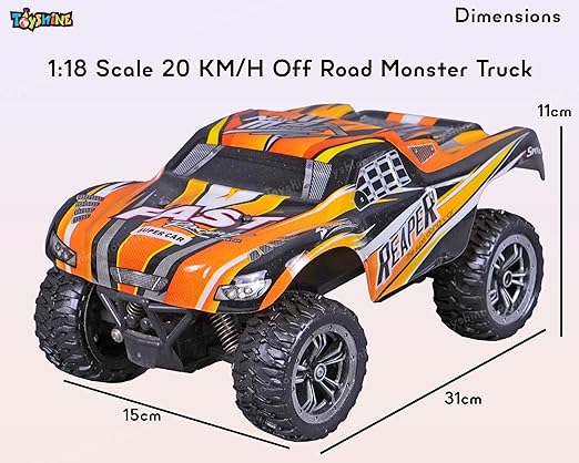 High Speed Remote Control Car for Kids Adults 1:18 Scale 20 KM/H Off Road Monster Trucks, 2.4GHz All Terrain Electric Toy - Yellow