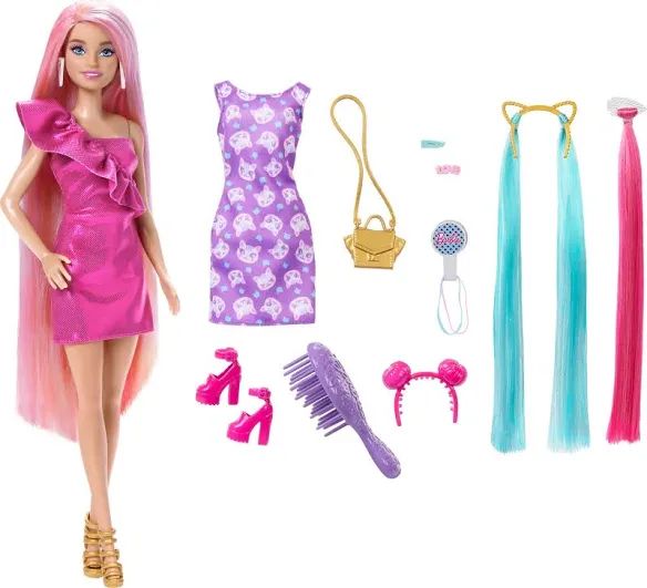 Barbie Fun & Fancy Hair Doll With Extra-Long Colorful Blonde Hair And Styling Accessories