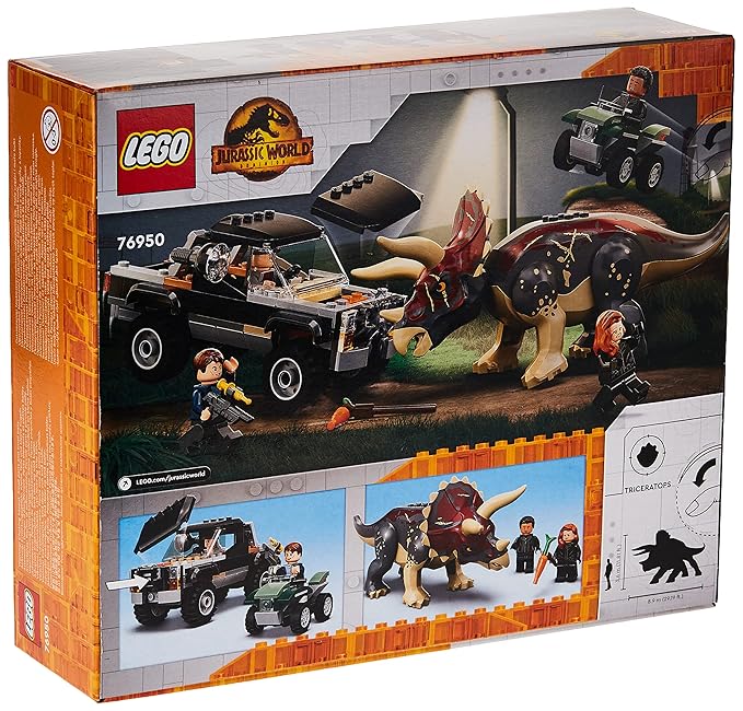 LEGO Jurassic World Triceratops Dinosaur Pickup Truck Ambush 76950 (210 Pieces),Multi