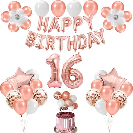 Rose Gold 16th Birthday Decoration Set – Complete Party Balloon Kit